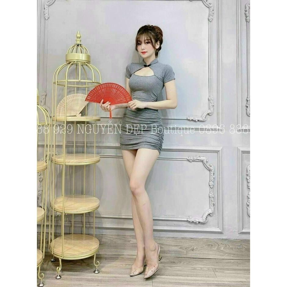 Đầm body cổ tàu hở ngực cực sexy (có mút ngực)