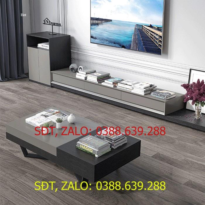 COMBO kệ TV bàn trà hiện đại vân sồi màu xám + đen - Bộ nội thất phòng khách giá sốc LUX-KTV09