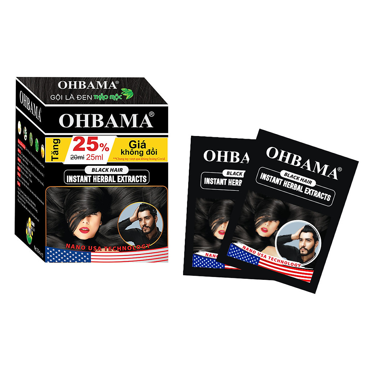 Dầu Gội Phủ Bạc OHBAMA Gội Là Đen Thảo Mộc [Hộp 10 gói]