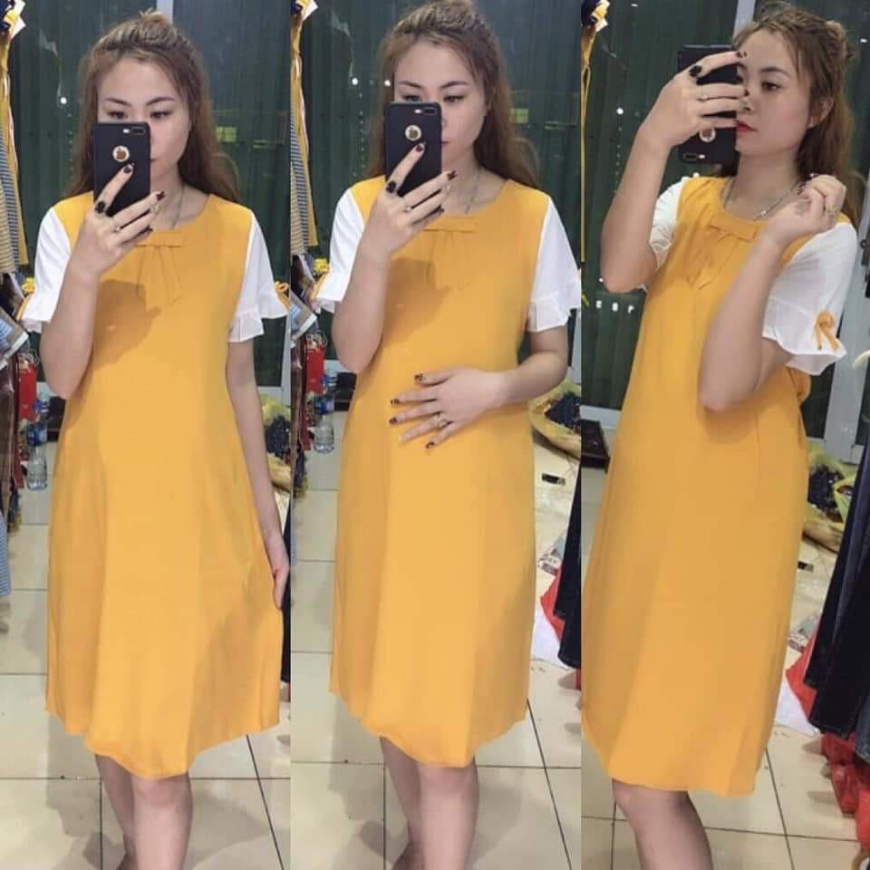 [Hàng loại 1]Đầm Bầu Váy Bầu cao cấp dáng Xuông Chất Lụa Hàn Mềm, siêu mát Thấm Mồ Hôi Tốt, Freesize từ 45 đến 70Kg