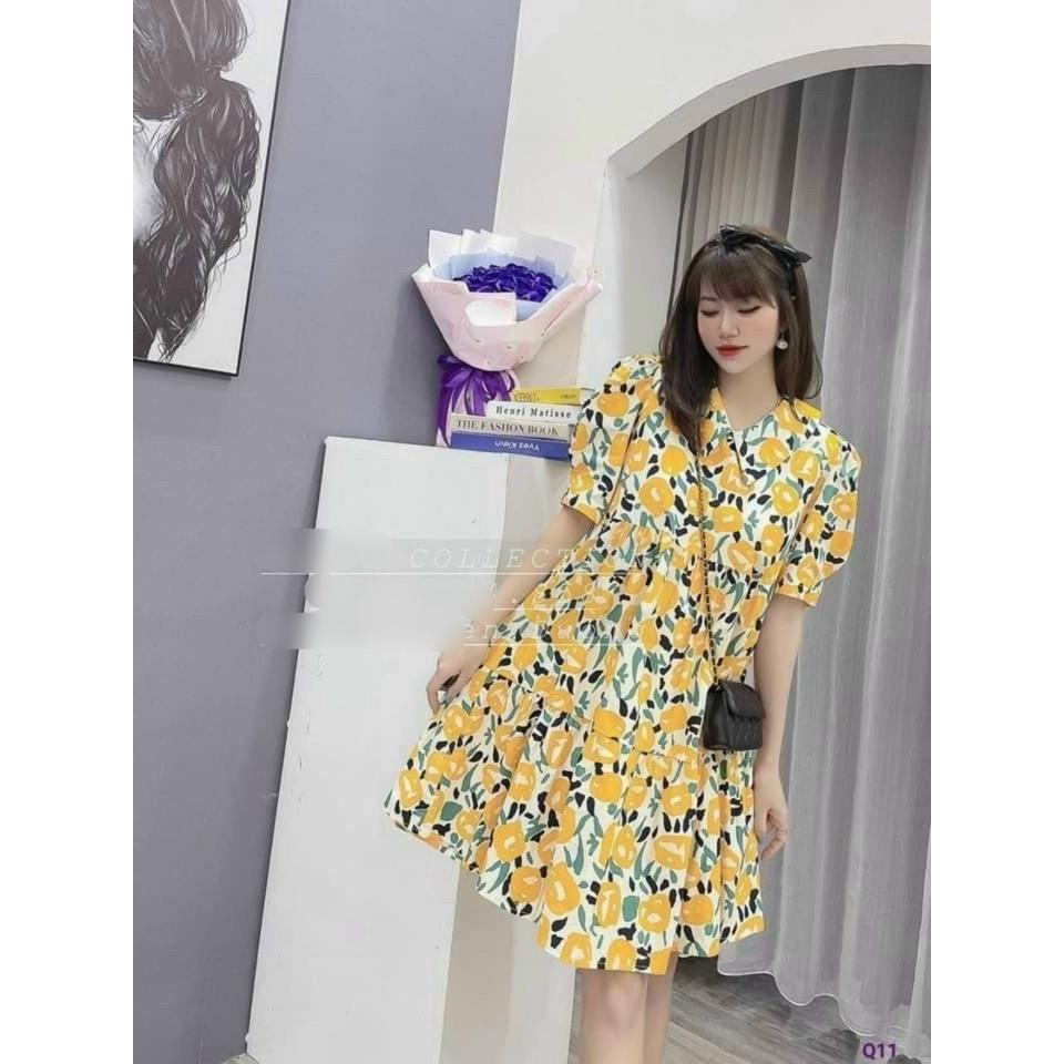 Đầm suông hoa cổ bèo đi chơi dạo phố váy bầu hoa nhí siêu dễ thương
