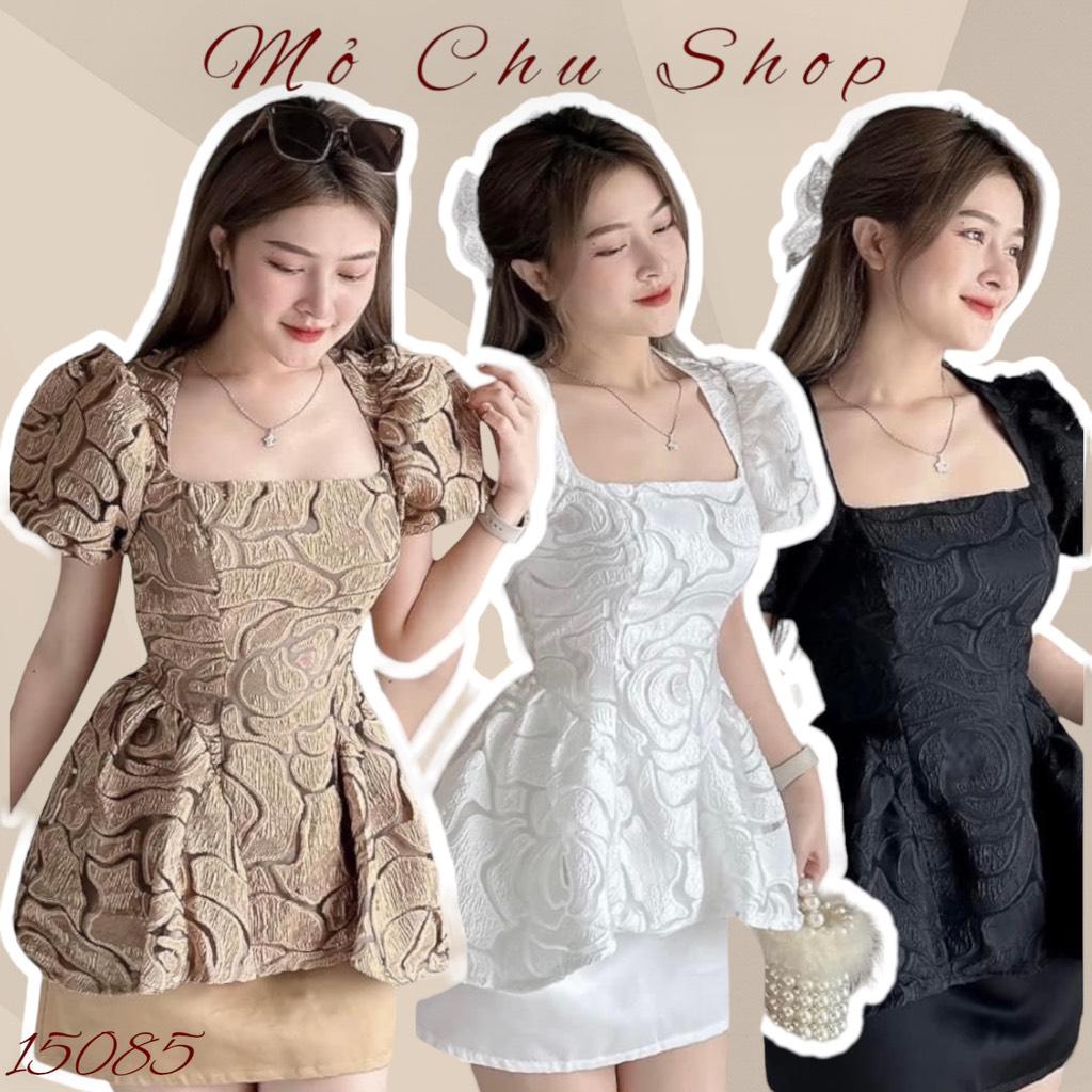 Sét váy áo peplum gấm hoa hồng bigsize