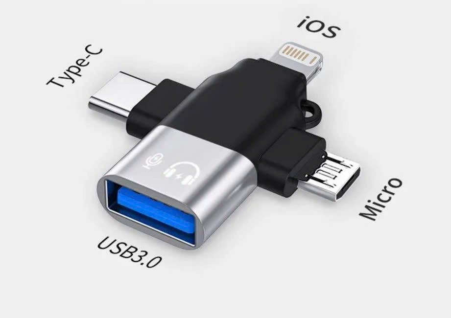 Đầu chuyển đổi 3 trong 1, Bộ chuyển đổi USB 3.0 Type C 3 trong 1, Đầu nối truyền dữ liệu Micro USB IOS OTG - Giao Màu Ngẫu Nhiên - Hàng Nhập Khẩu