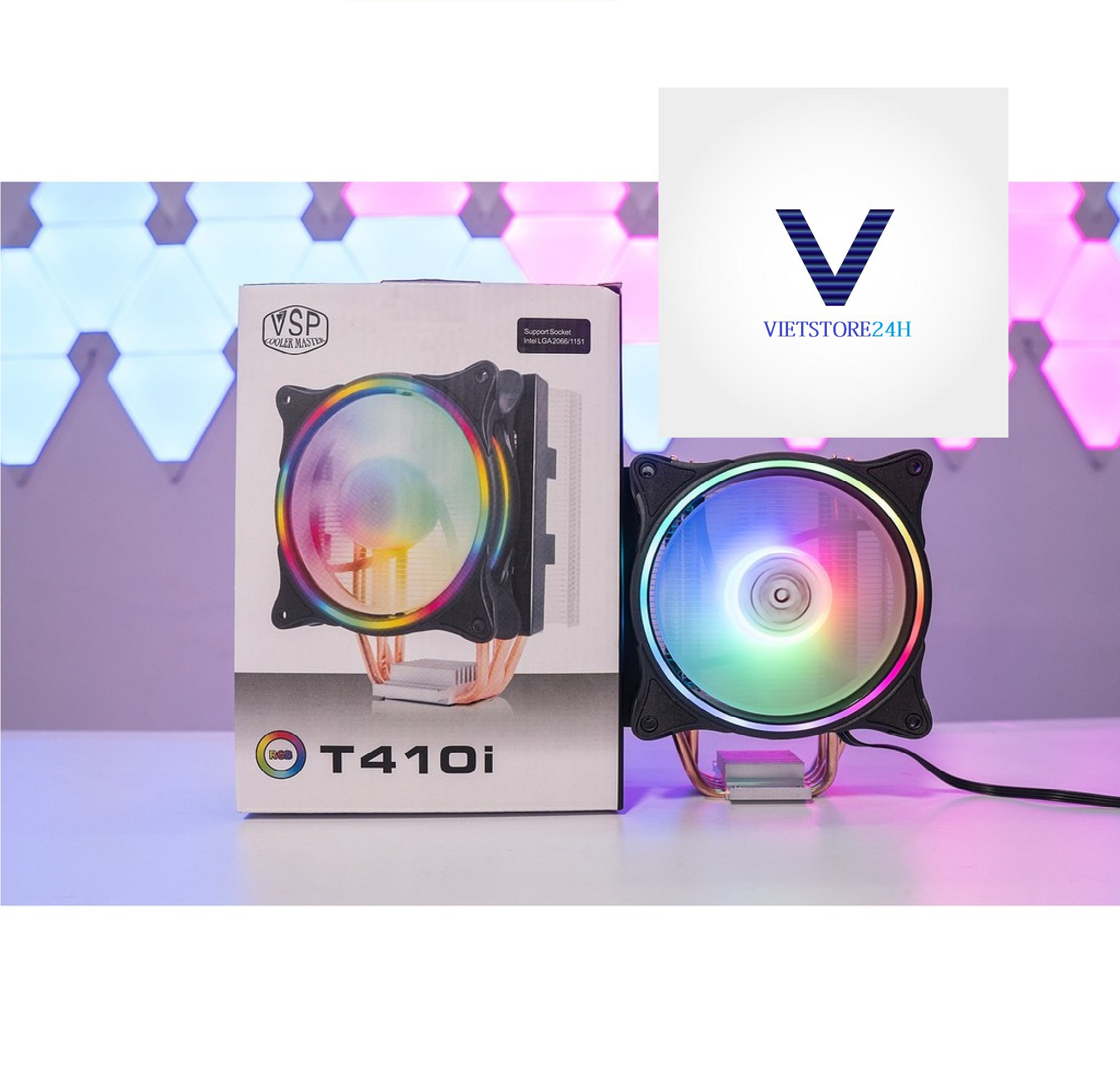 Quạt tản nhiệt VSP Fan LED RGB T410i (Tản 4U, kích thước 12cm, màu Đen và Trắng) - Hàng chính hãng