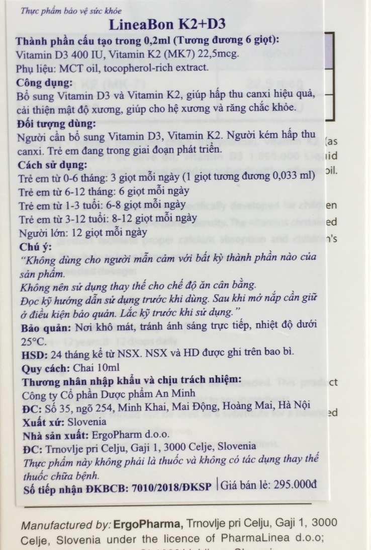 Lineabon bổ sung K2 và vitamin D3 - Có tem tích điểm đổi quà, giúp hấp thụ canxi, giảm còi xương, tăng chiều cao cho bé