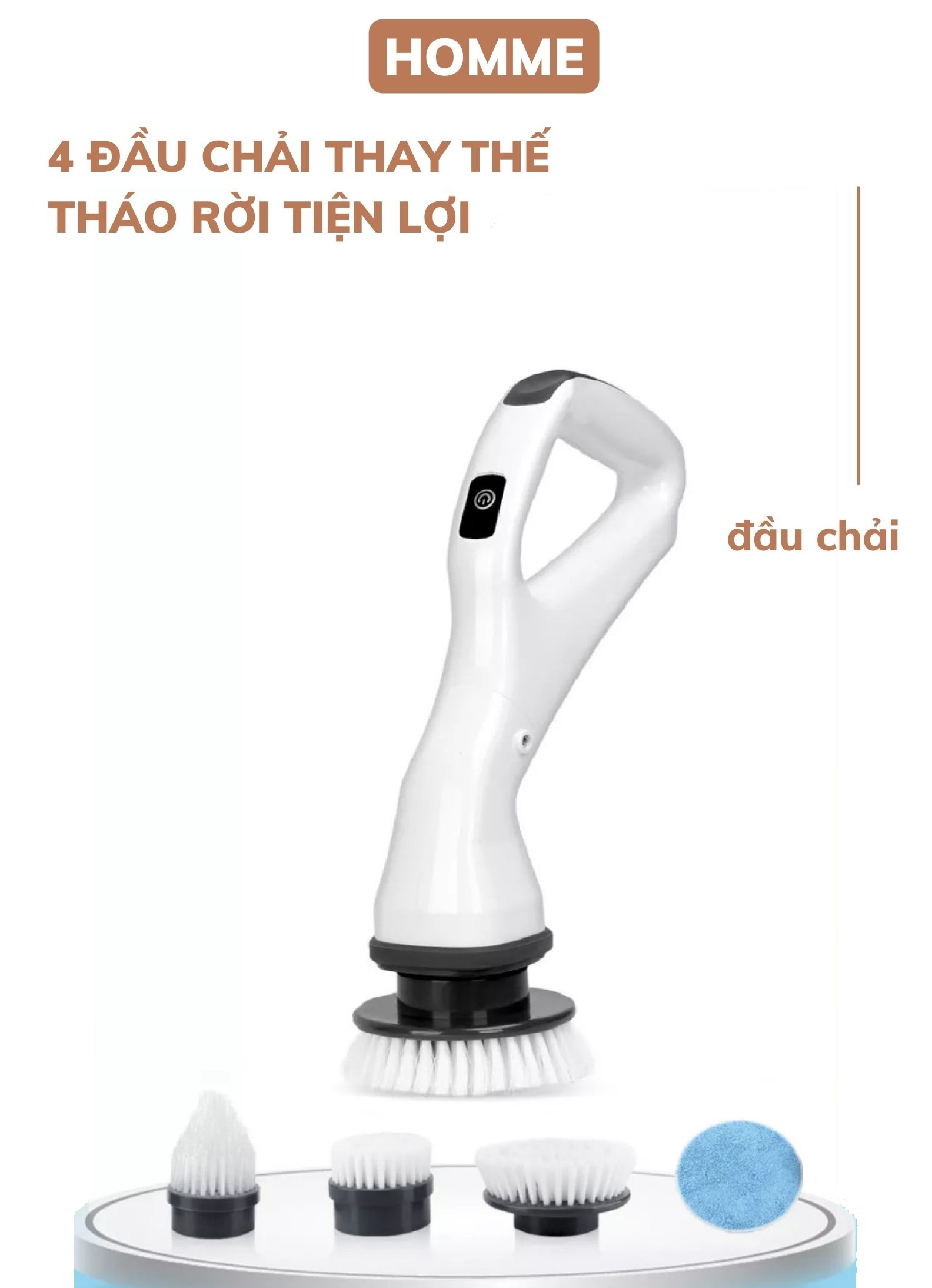 Chổi cọ nhà tắm bằng điện HOMME cọ sàn nhà, cọ bồn rửa mặt, bồn tắm, lau kính