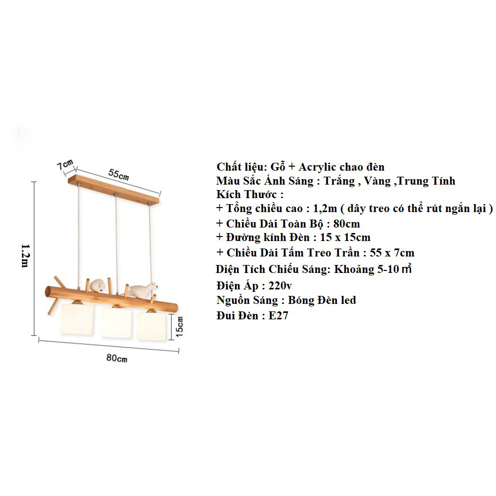 Đèn thả DIEYSEN phong cách bắc âu hiện đại với 3 màu ánh sáng - kèm bóng LED chuyên dụng.