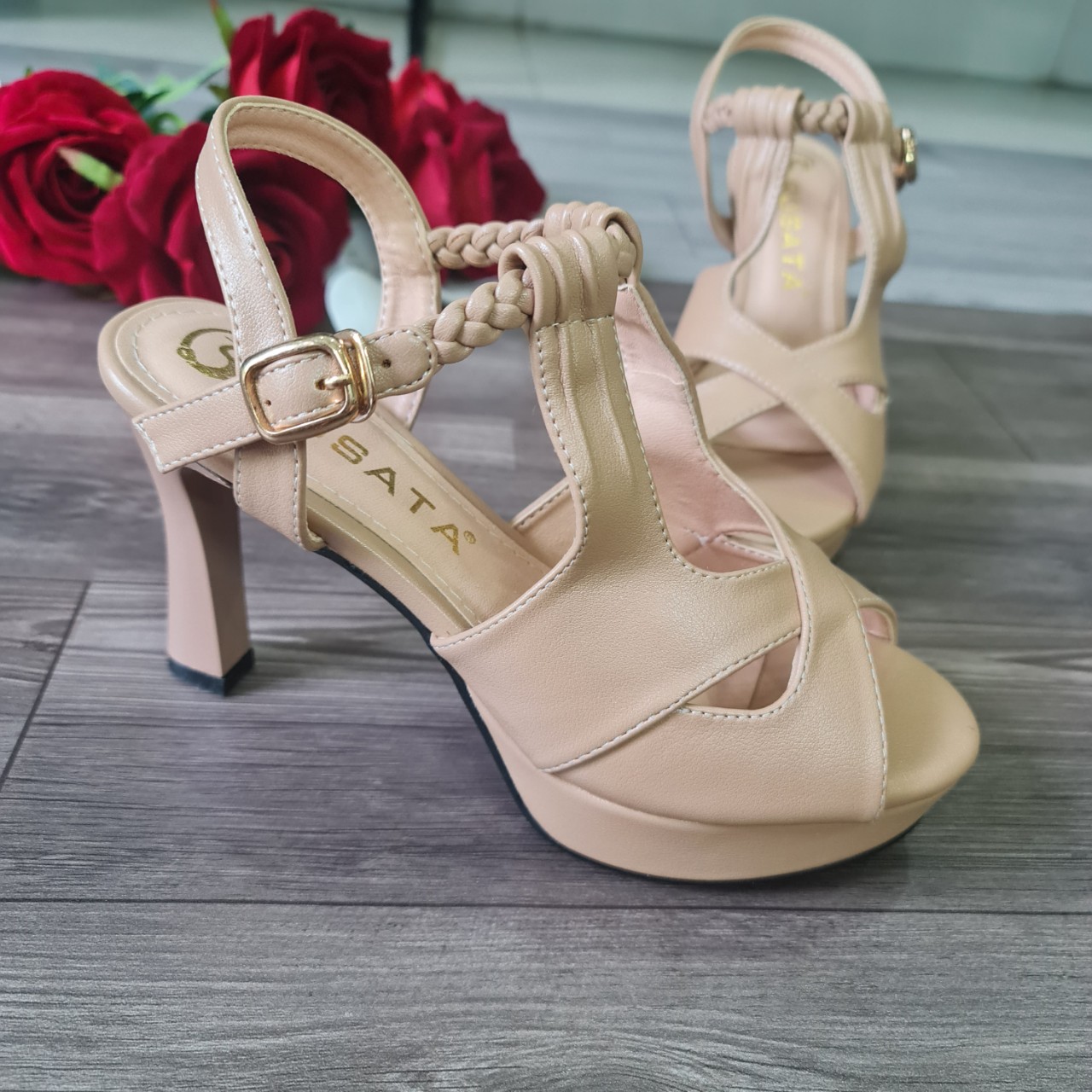 Sandal cao gót nữ cách điệu, da lì ROSATA RO585 - 9p - Nude - HÀNG VIỆT NAM - BKSTORE