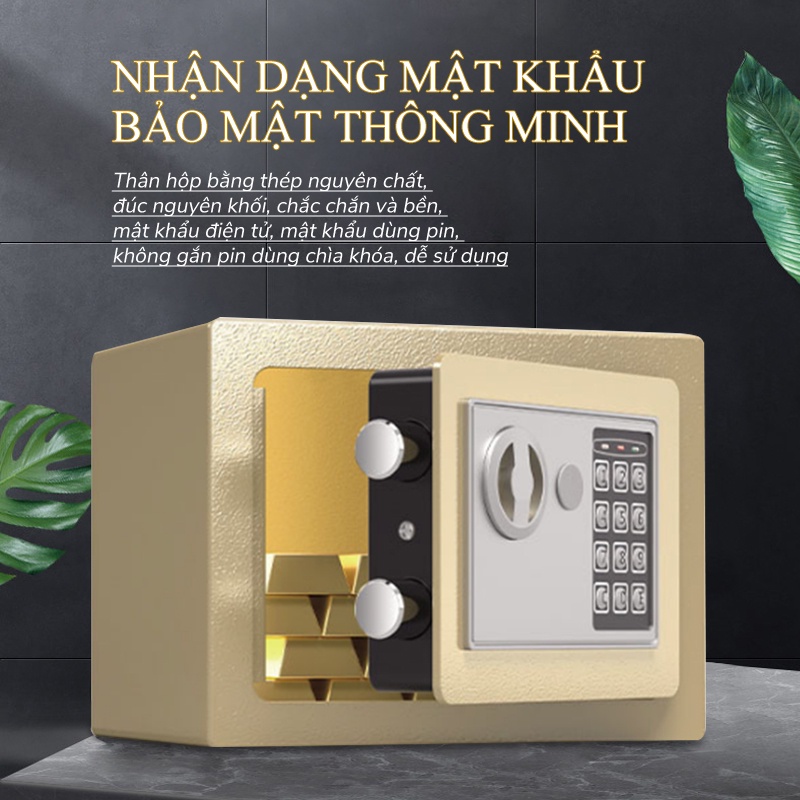 Két sắt mini 17E chống cháy nổ có khoá điện tử an toàn mẫu mới 2022 - Két sắt mini cho bé có khe đút