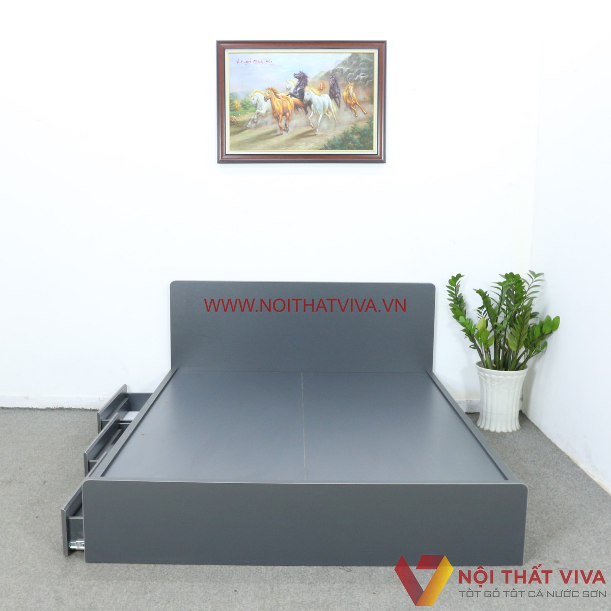 Giường Ngủ Màu Xanh Đen Gỗ MDF 3 Hộc Kéo Đẹp Sang Trọng Cá Tính
