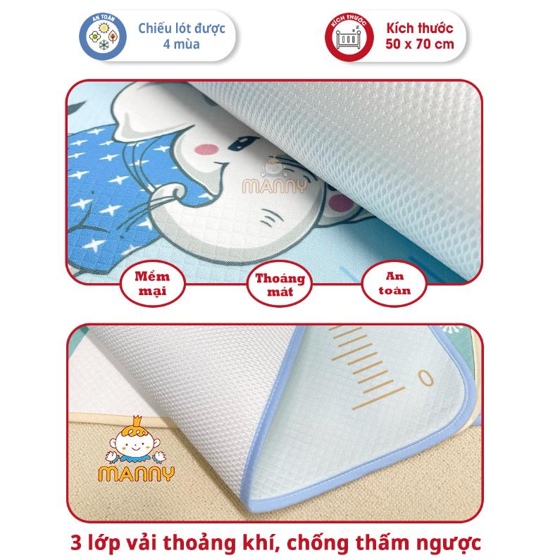 Miếng Lót Chống Thấm 4D Mềm Mại, Thoáng Khí, Có Thước Đo Chiều Cao, Hình In Dễ Thương Cho Bé - KT 50*70cm