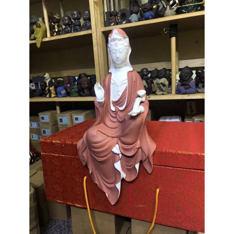 Tượng Quan Âm cầm bạch ngọc tịnh tâm- Tượng Quan Âm Bồ Tát trang trí không gian thanh tịnh- Tượng gốm trắng đẹp nhất