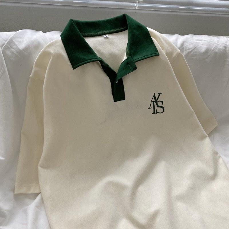 Áo thun polo unisex ATYS màu xanh lá/ màu kem form rộng, chất thun cá sấu nam nữ unisex phong cách ulzzang - Gin Store