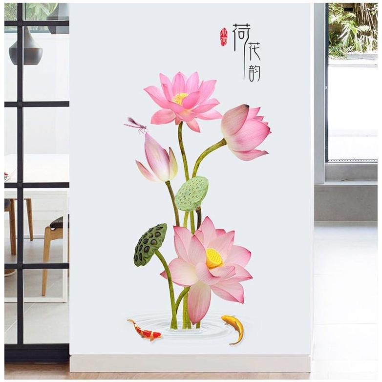 Decal trang trí dán tường - SEN HỒNG SẮC NÉT MẪU MỚI