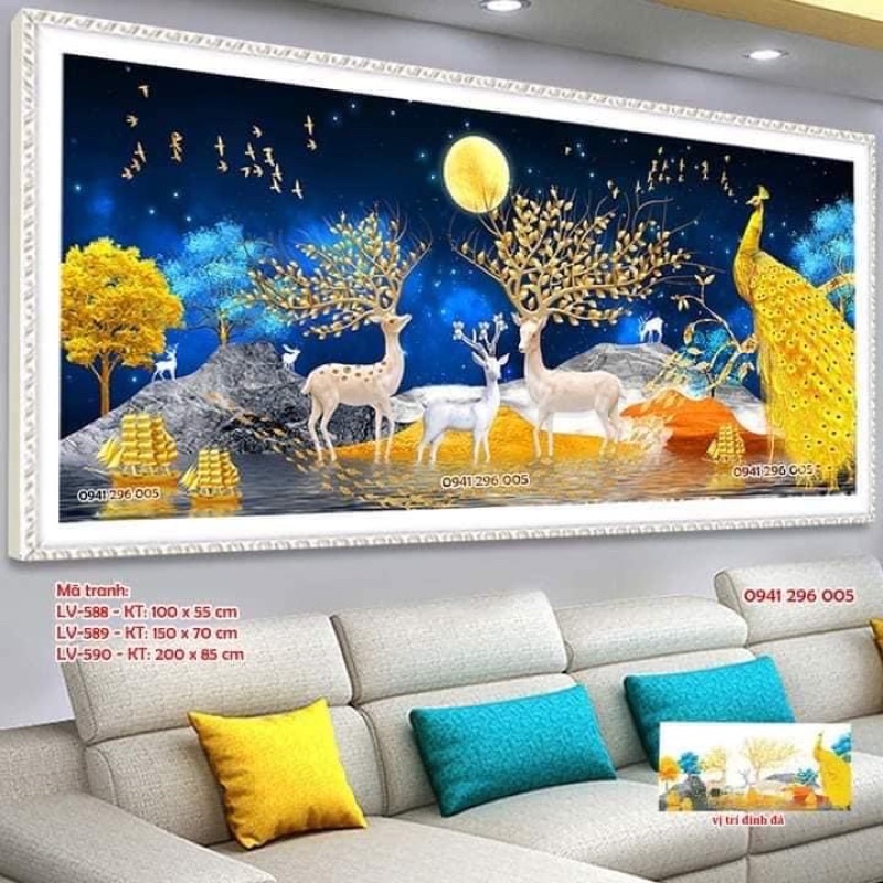 Tranh đính đá Hươu nai tài lộc 100×55cm LV588