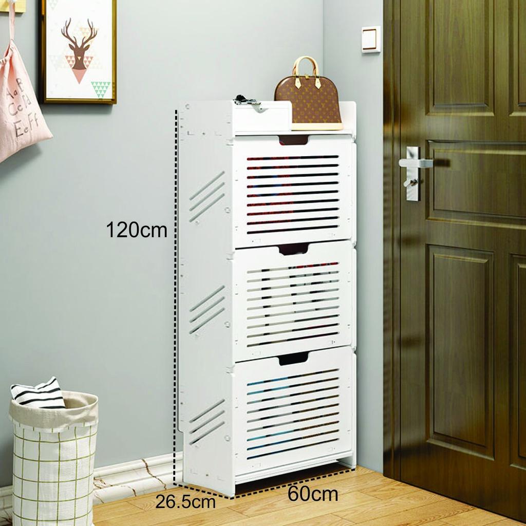 Tủ giày, tủ giày thông minh gỗ nhựa 3 tầng cánh sọc 3 lớp, sáng bóng, chống nước...tô thêm vẻ đẹp căn phòng bạn