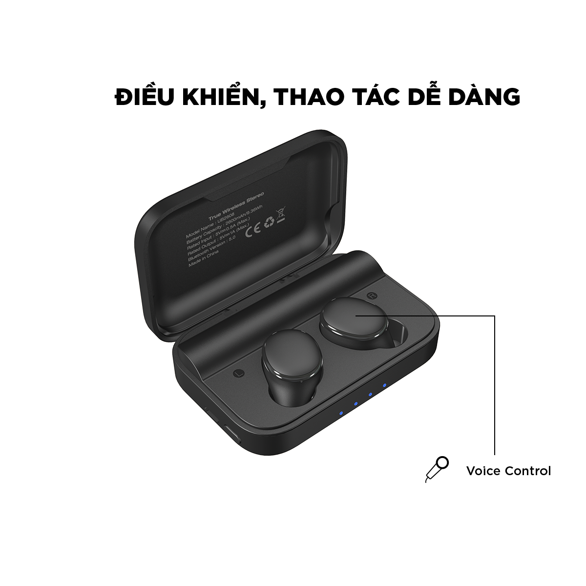 Tai nghe True Wireless Energizer UB2608  kèm hộp sạc di động chống thấm nước IPX4 -Hàng Chính Hãng