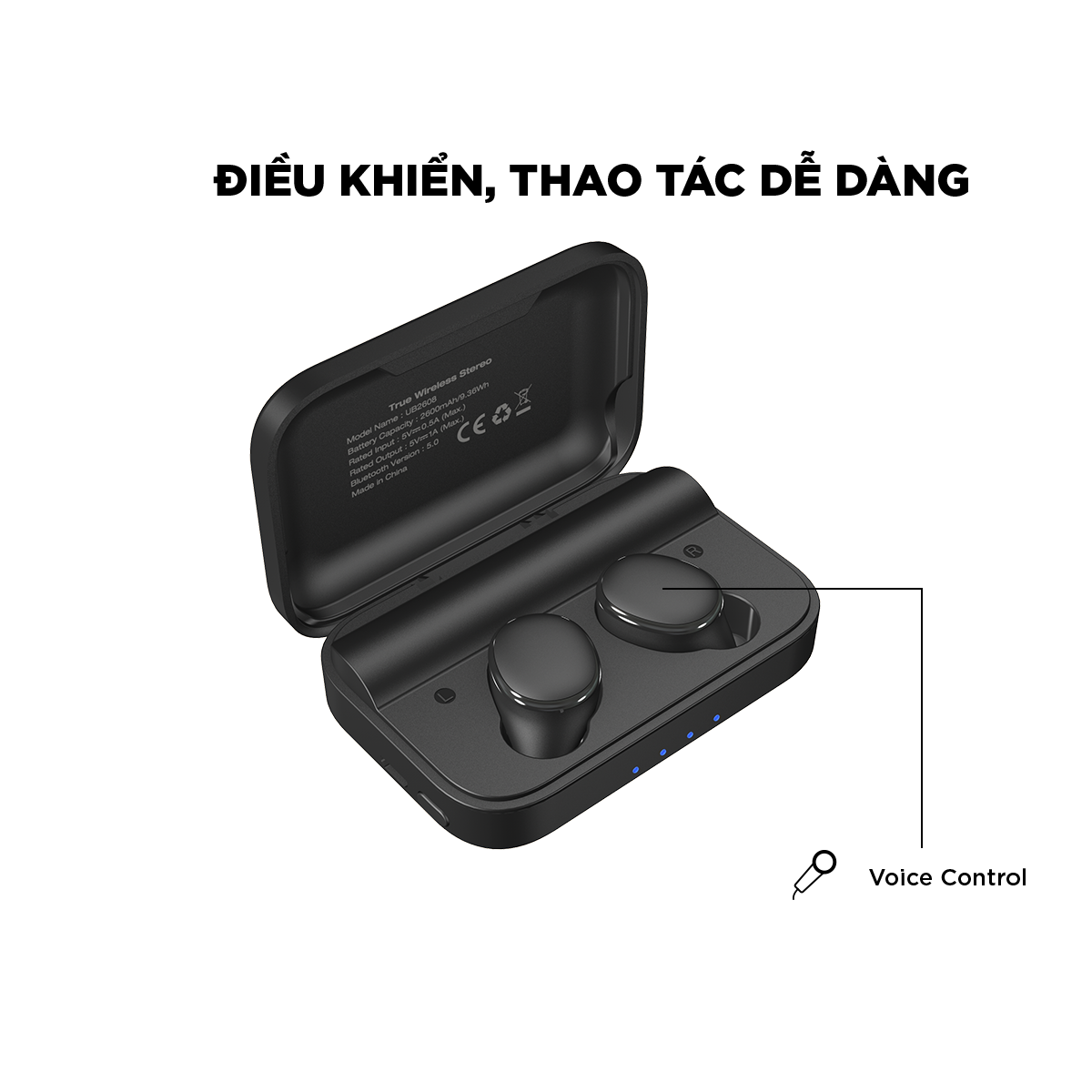 Tai nghe True Wireless Energizer UB2608 kèm hộp sạc di động chống thấm nước IPX4 -Hàng Chính Hãng