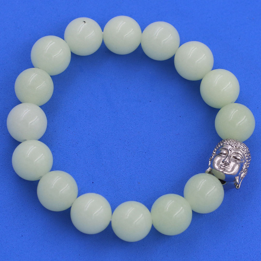 Vòng chuỗi đeo tay đá dạ quang 12 ly charm đầu Phật Như lai, Như lai Phật tổ, vòng chuỗi phong thủy, A DI ĐÀ
