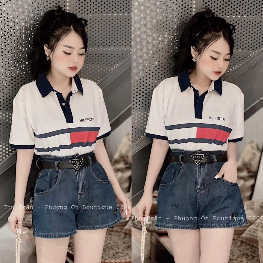 ÁO POLO NỮ TRẮNG HILFIGER CỔ ĐEN