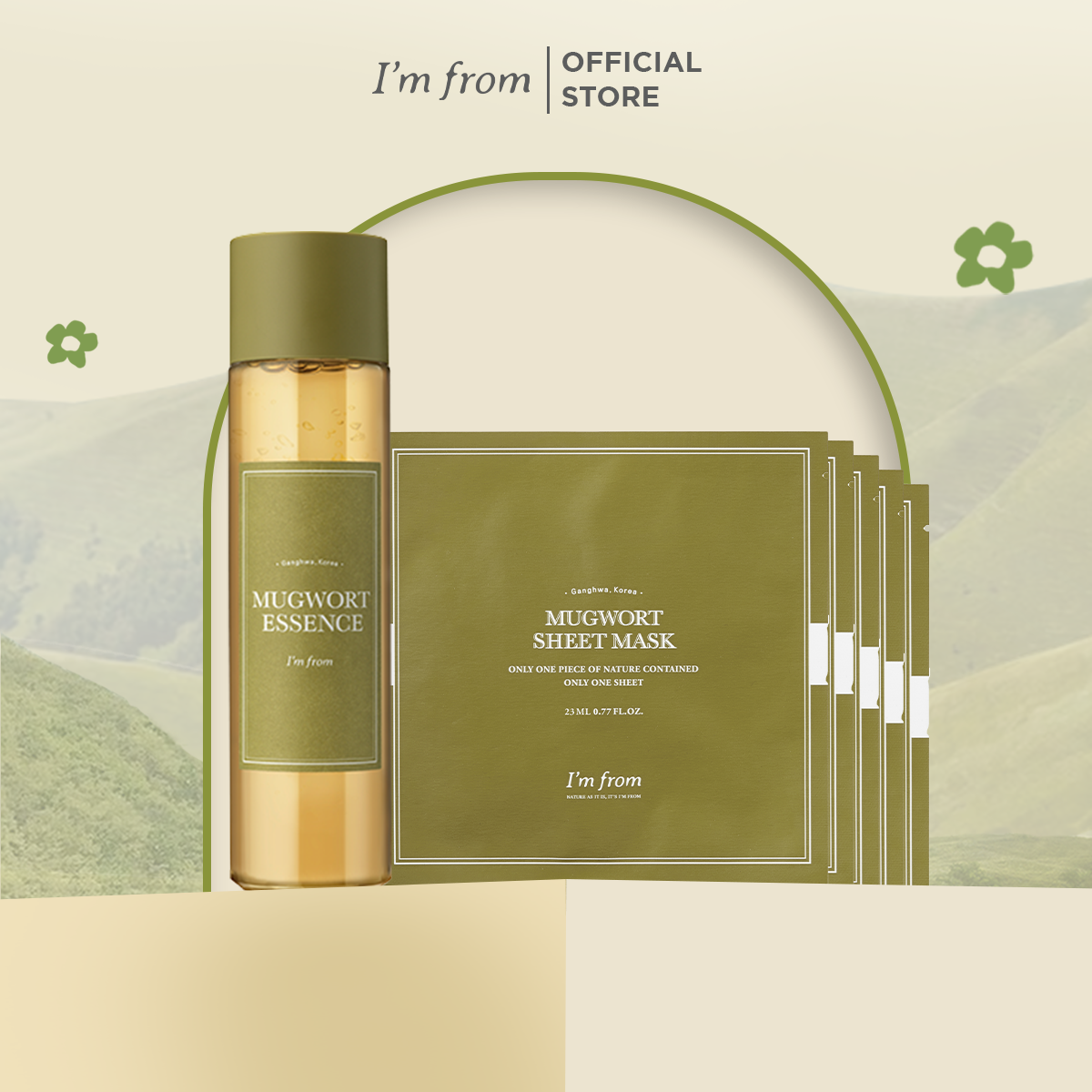 Combo I'm From Tinh chất Mugwort Essence 160ml + 5 I'm From Mặt nạ giấy Mugwort Sheet mask 23ml