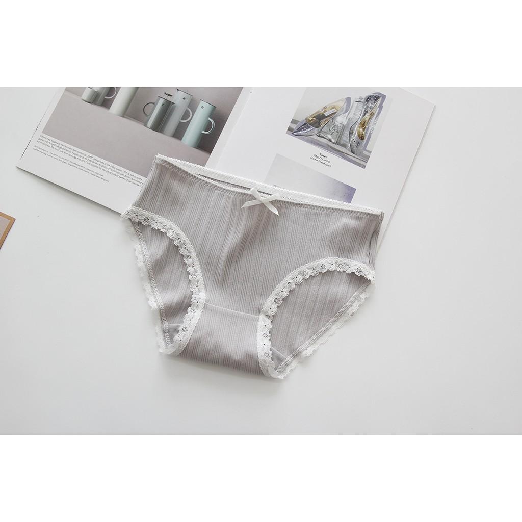 Quần lót nữ viền ren chất cotton len sợi tăm