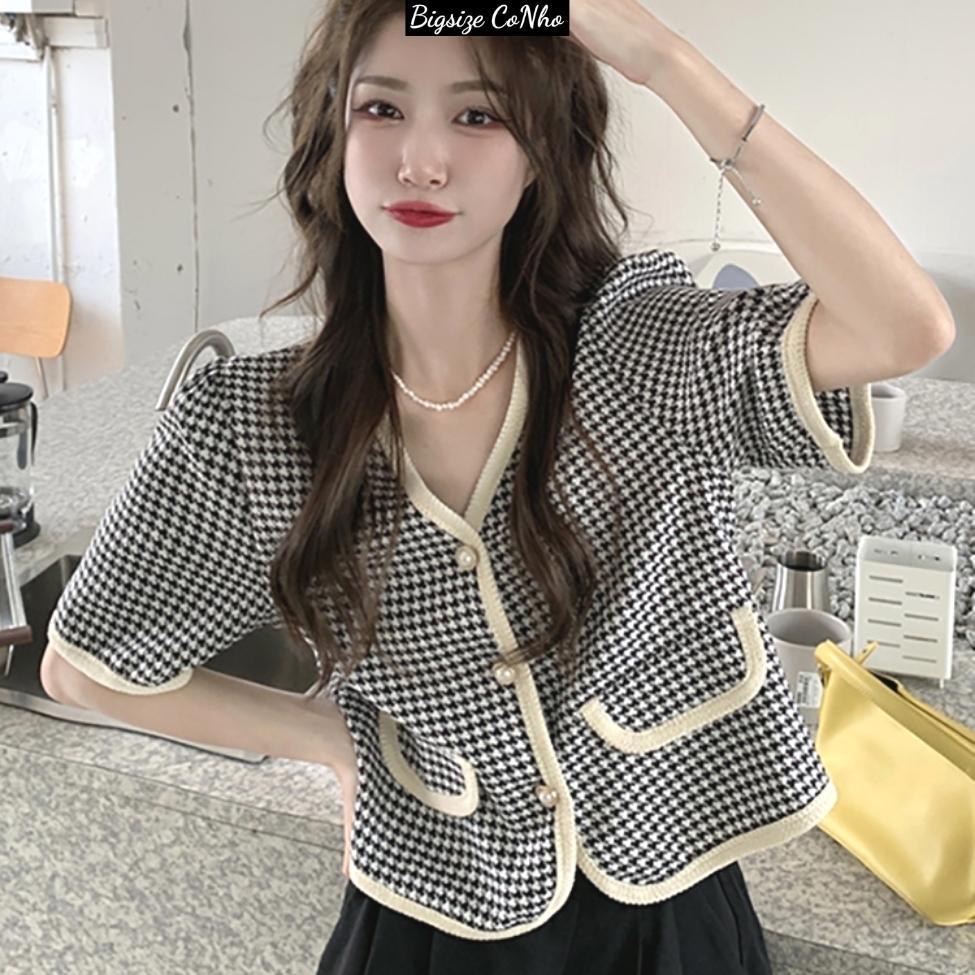 Áo dạ bigsize nữ 58-95kg cộc tay nút ngọc chất dạ tweed, Áo kiểu nữ big size form rộng AO DA - Màu nâu