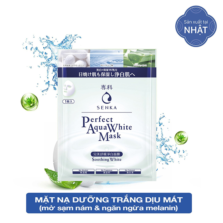 Mặt nạ Senka dưỡng trắng dịu mát da Perfect Aqua White Mask Soothing White 23g 1 miếng