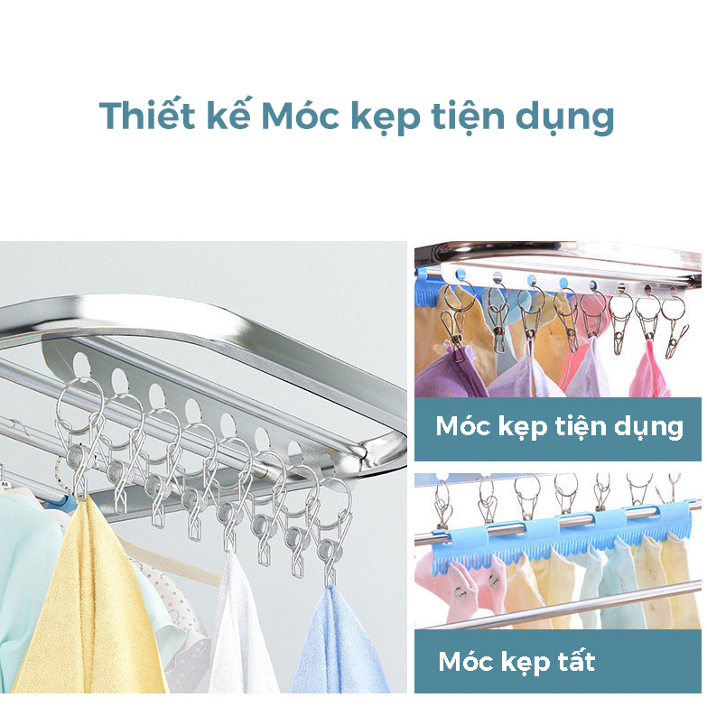 SÀO PHƠI QUẦN ÁO CẢ GIA ĐÌNH, TREO ĐỒ  INOX TICH HỢP BÁNH XE ĐA NĂNG BA TẦNG TIỆN DỤNG