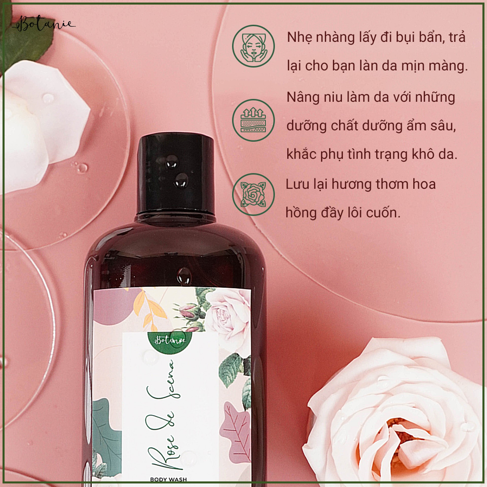 Sữa tắm cao cấp Rose de Scena 300ml - Hoa hồng Damascena - Bulgaria - Dịu nhẹ, dưỡng da mịn màng