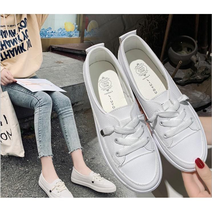 Giầy thể thao nữ cổ thấp,giày slip on nữ dây rút kiểu dáng hàn quốc trẻ trung da mềm cực êm chân