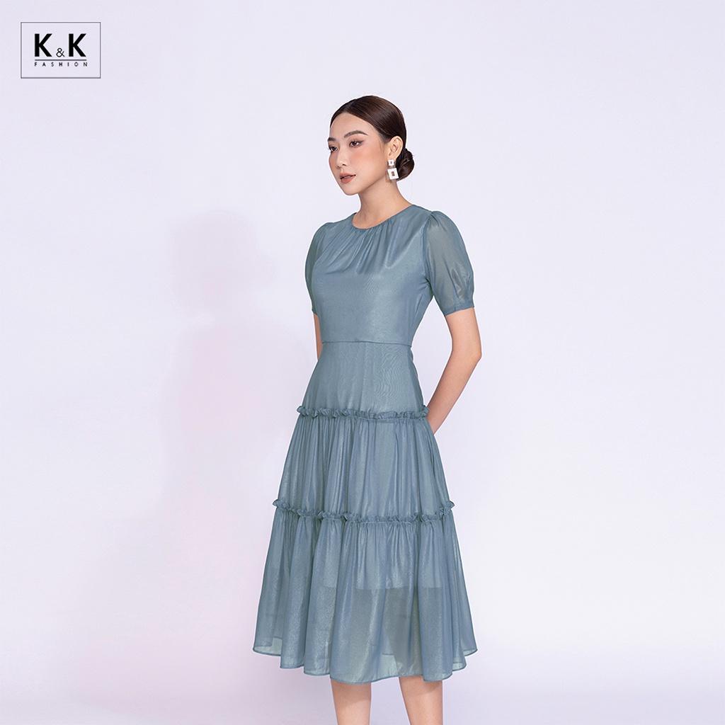 Đầm Midi Đuôi Cá Viền Bèo K&amp;K Fashion KK120-31 Chất Liệu Tơ Ánh Nhũ