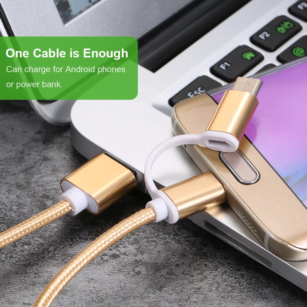 2-in-1 USB 2.0 Male to Type-C/Micro USB Nylon Braided Charge Cable Replacement For Huawei Samsung HTC Xiaomi etc. (1m,
