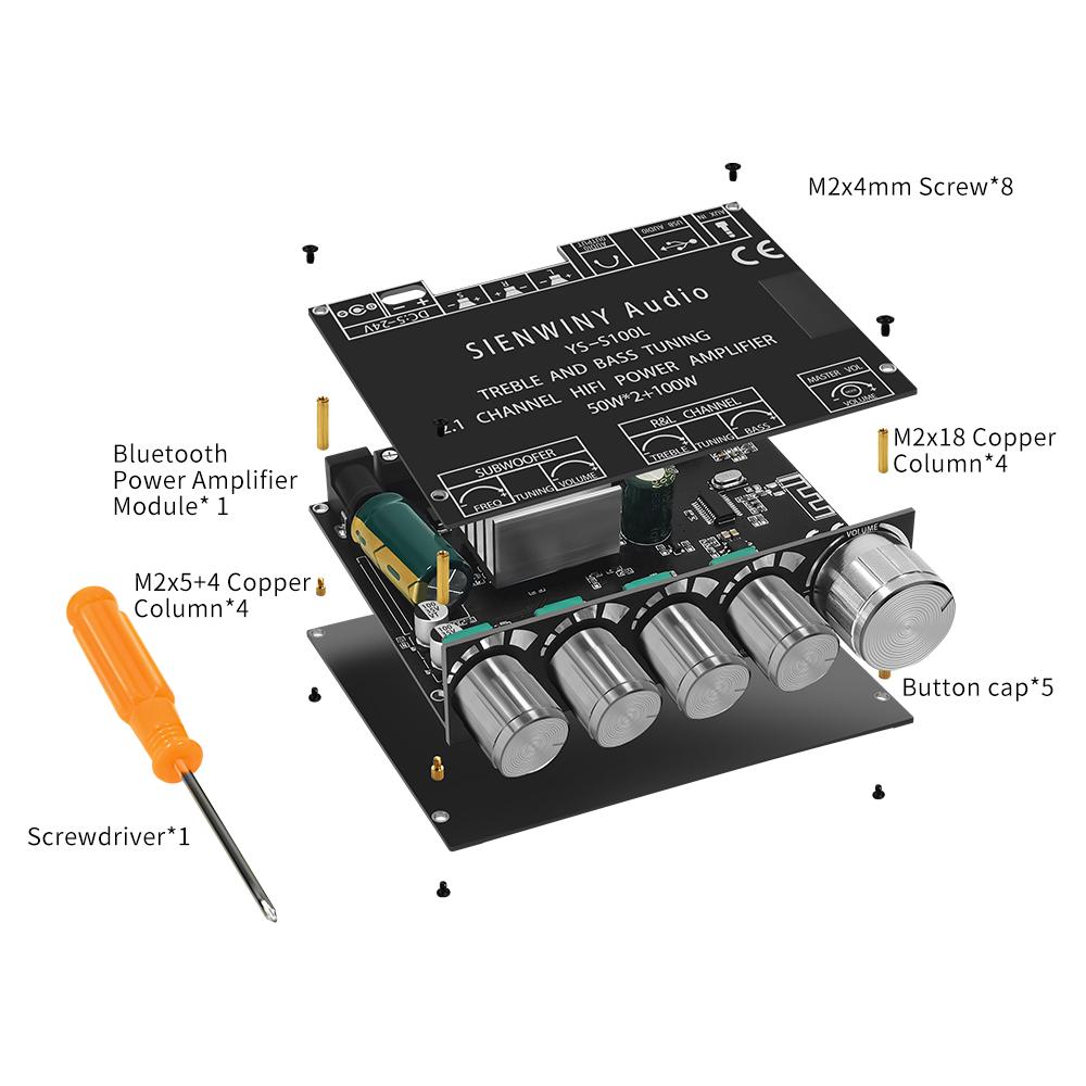 BT5.0 Intelligent 2.1 Channel Power Audio Stereo Subwoofer Amplifier Board 50W+50W+100W Treble Bass Note Tuning Mobilephone APP Contro