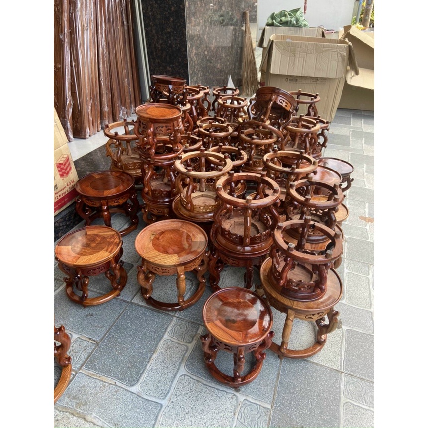 Đôn gỗ tròn kỷ gỗ thờ cúng gỗ hương chân tròn cao cách điệu cao 18 cm mặt 16 cm