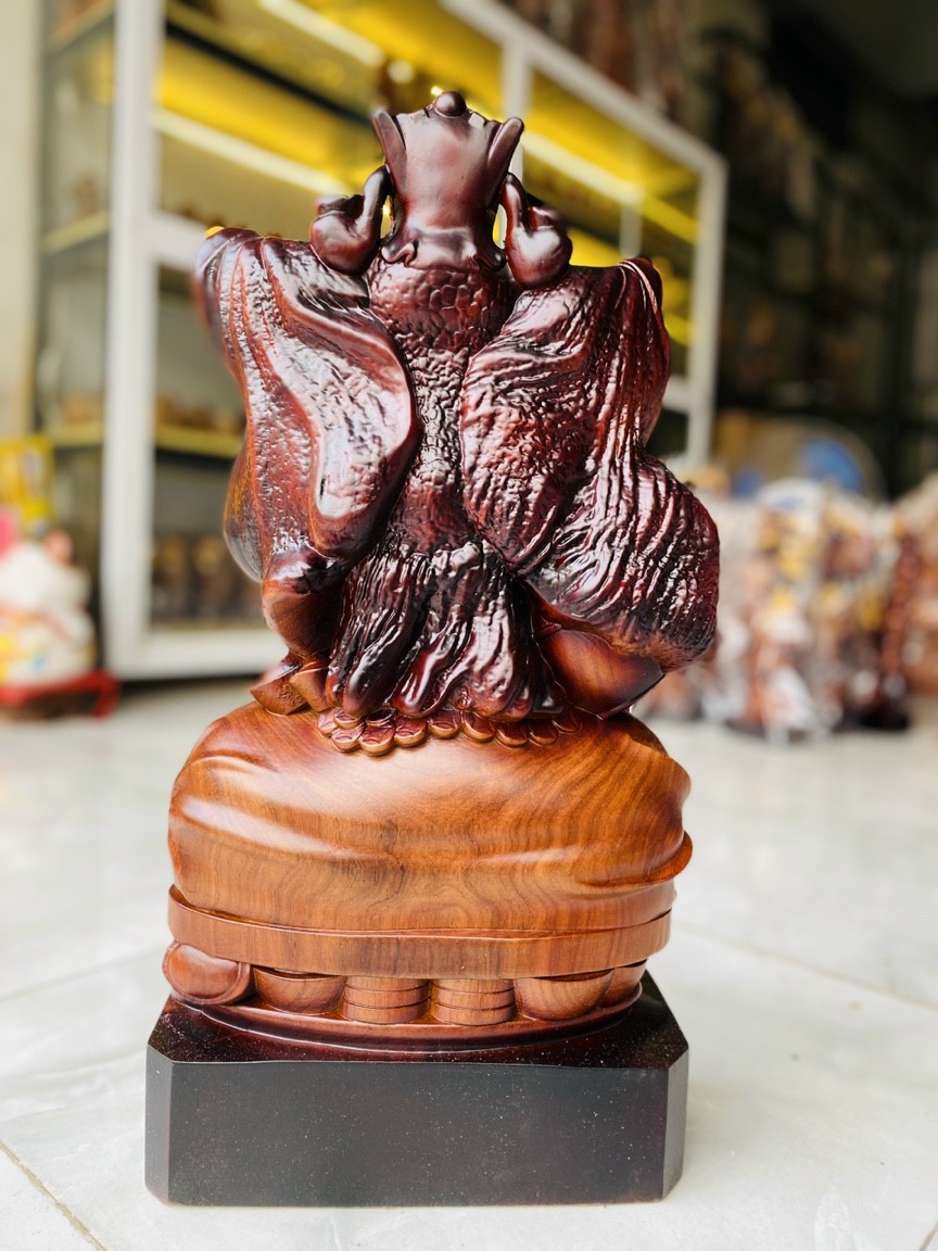 Tượng phật thần tài nghênh hỷ bằng gỗ hương đá pu giả cổ cao cấp kt cao 50×27×12cm