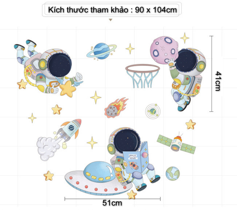 Decal trang trí tường - 3 Chú phi hành gia vui đùa trên không trung