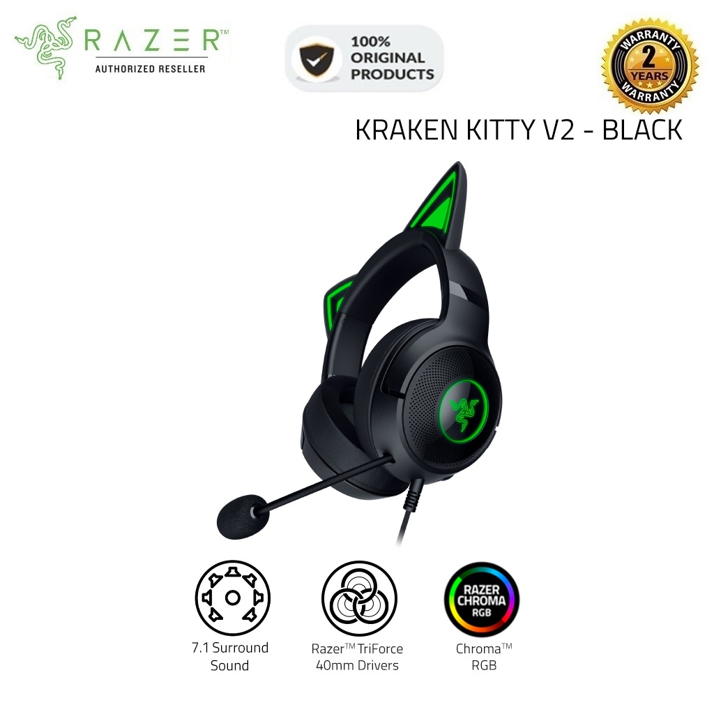 Tai nghe có dây choàng đầu Razer Kraken Kitty V2-USB Headset with RGB Kitty Ears_Mới, hàng chính hãng