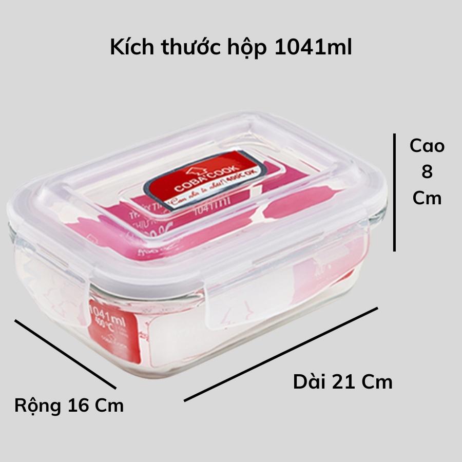 Hộp thủy tinh hộp đựng cơm trữ thức ăn chịu nhiệt COBA'COOK hộp chữ nhật 1041ml- CBHL1041