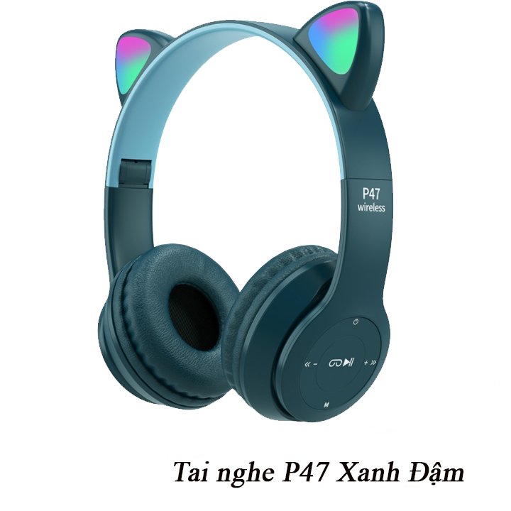 Tai Nghe Mèo Bluetooth Chụp Tai Headphone Tai Mèo Dễ Thương Có Mic Âm Bass Mạnh Mẽ