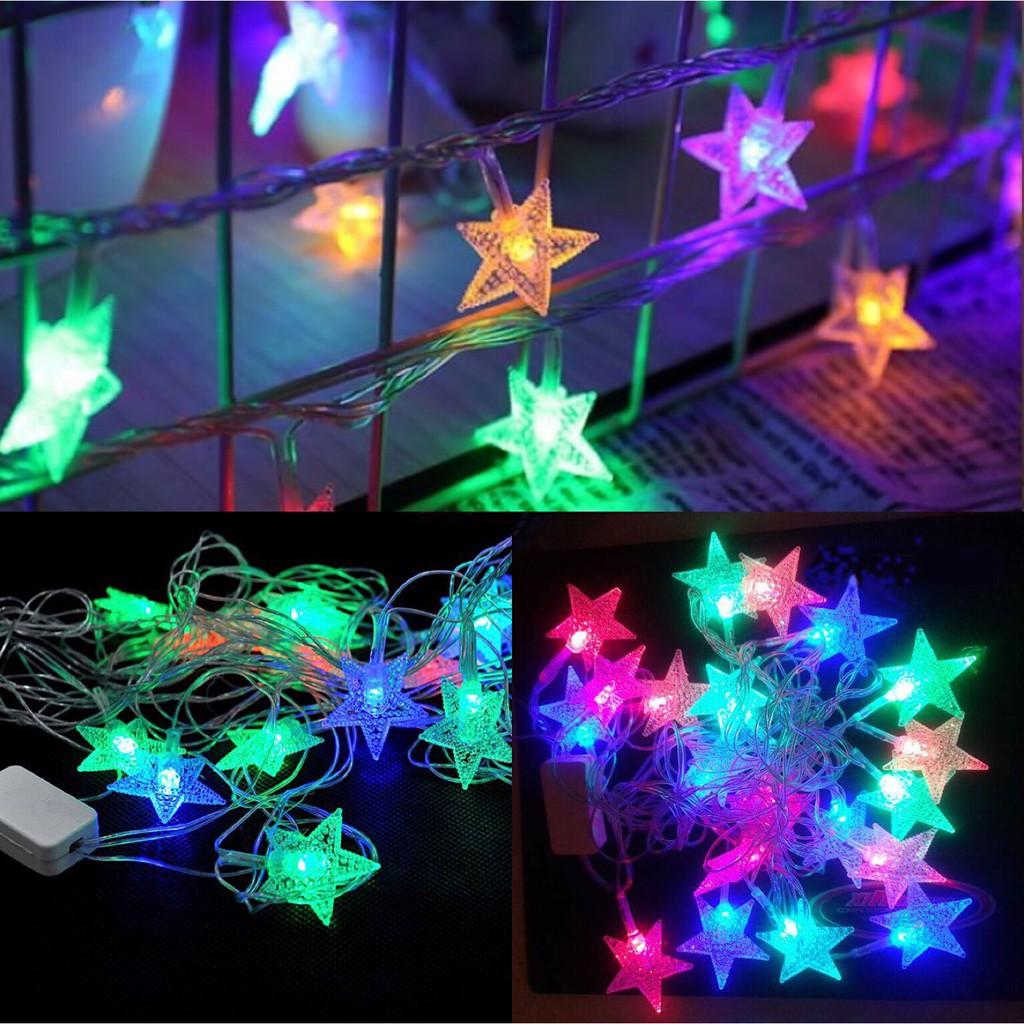 Đèn Led Ngôi Sao Trang Trí Noel - Dây Đèn Ngôi Sao Đủ Màu 3 mét 16 Bóng