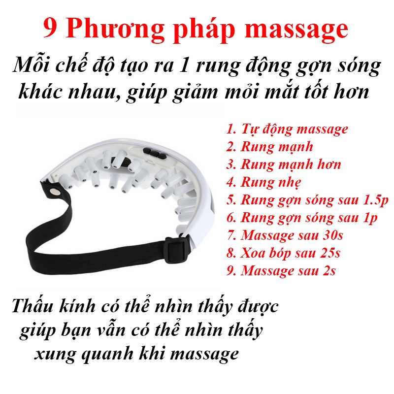 Kính mắt massage thư giãn 9 chế độ rung giảm căng thẳng cải thiện giấc ngủ chống khô, mỏi, quầng thâm và bọng mắt mẫu mới loại tốt