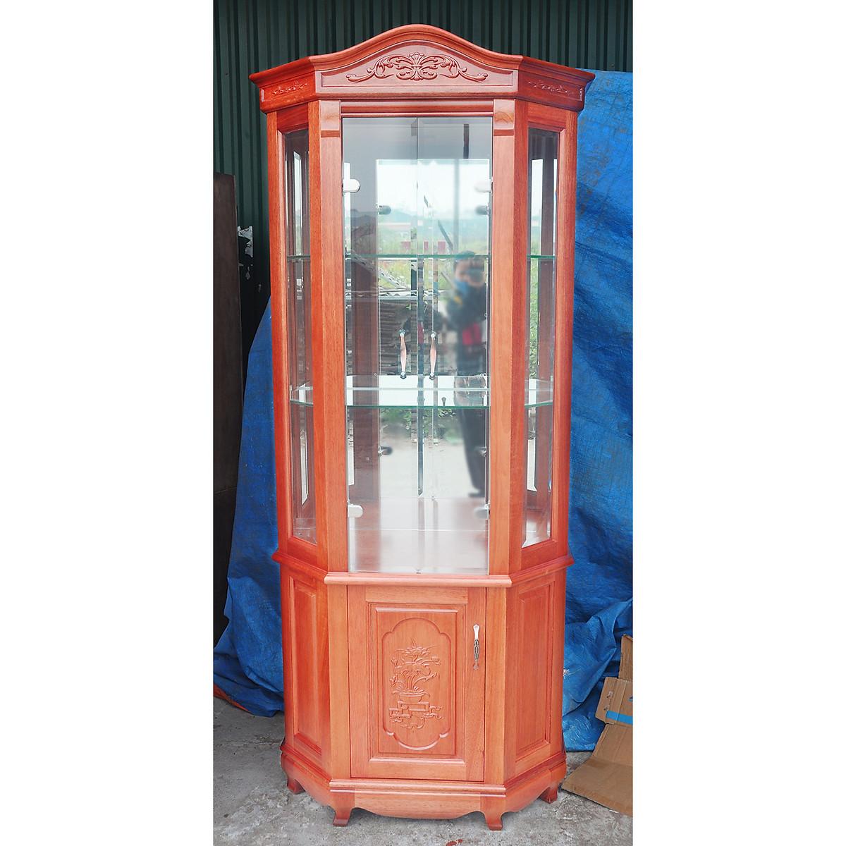 Tủ trưng bày lục lăng (80 x 205 x 42cm) - Phào cong đục Gỗ Xoan Đào Nam Phi