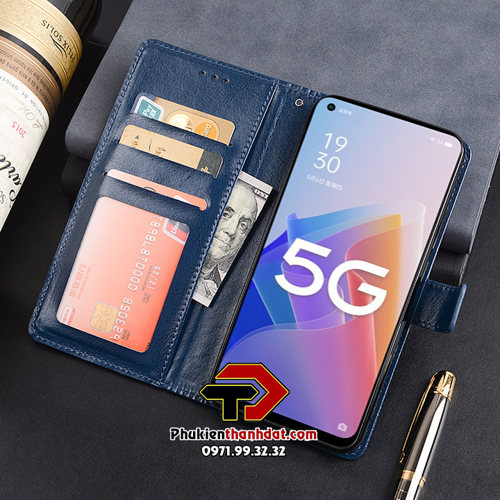 Bao da dạng ví cho OPPO Reno8 Z 5G có quai gài, ngăn để thẻ