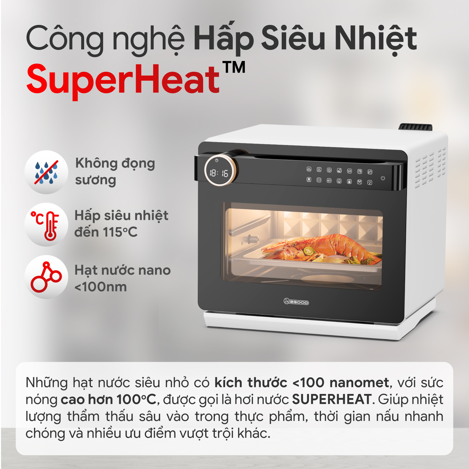 Nồi Chiên Không Dầu Kèm Hấp 2GOOD S100, Công nghệ SUPERHEAT, Bổ sung Xiên quay gà, Lồng tự đảo 360°, Full phụ kiện từ Inox 304 an toàn cho Sức khoẻ - Hàng Chính Hãng