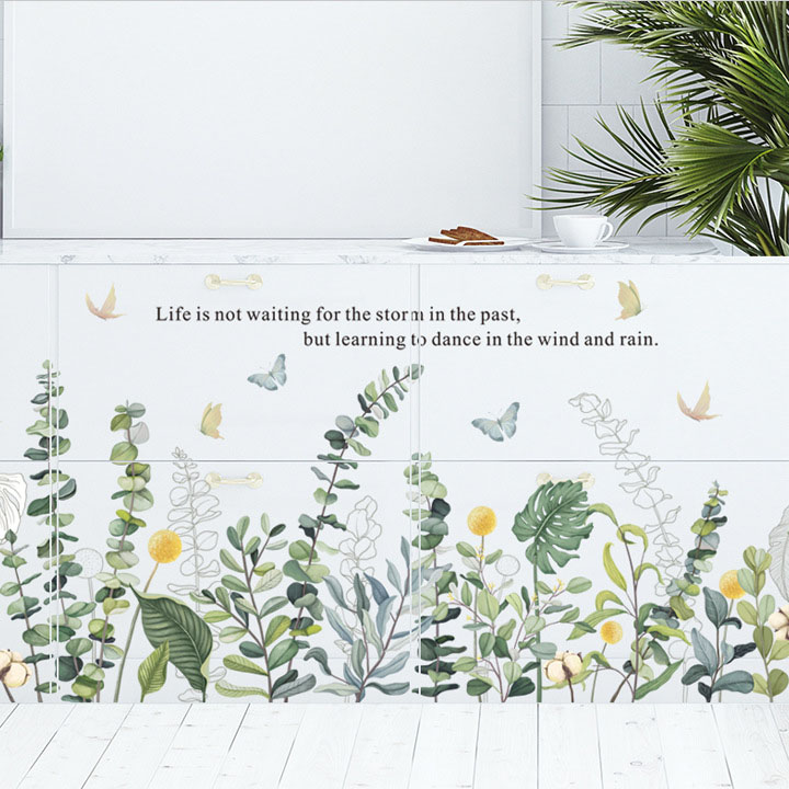 Decal trang trí chất liệu PVC loại 1 dày dặn, sắc nét, trang trí phòng khách, quán cafe- chân tường hoa cỏ- mã sp LV09