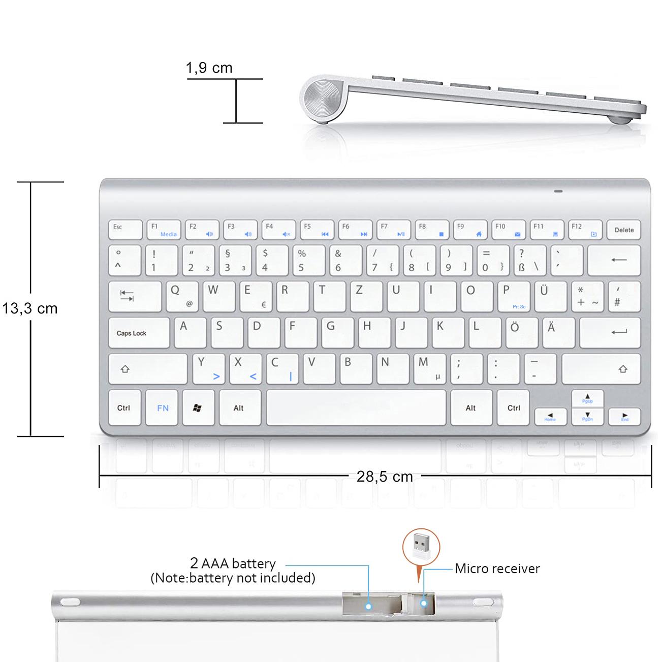 Đức QWERTZ Bàn Phím Không Dây 2.4G Siêu Mỏng Deutsche Bàn Phím Đa Phương Tiện Tiếng Ồn Thấp Cho Laptop Máy Tính Để Bàn Windows Smart Tivi