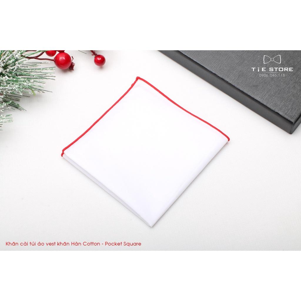 Khăn Cài Túi Áo Vest - Pocket Square, phụ kiện lịch lãm, trơn màu trắng viền