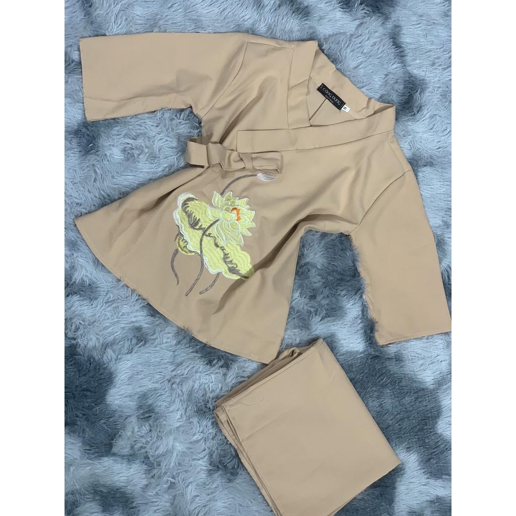 ĐỒ LAM ĐI CHÙA Thêu Sen Tim Nơ