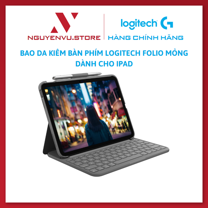 Bao da kèm bàn phím Logitech Slim Folio mỏng của Logitech dành cho iPad 10TH - Hàng Chính Hãng